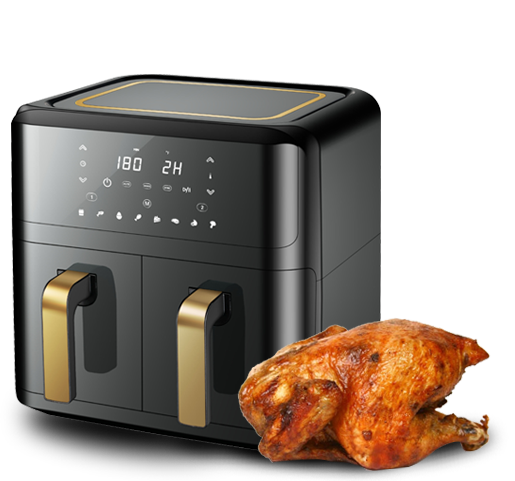 DH-801A DUAL DOUBLE BASKET LARGE CAPACITY 15L MULTI-FUNCTION NO OIL SMART LED DISPLAY AIR FRYER OVEN